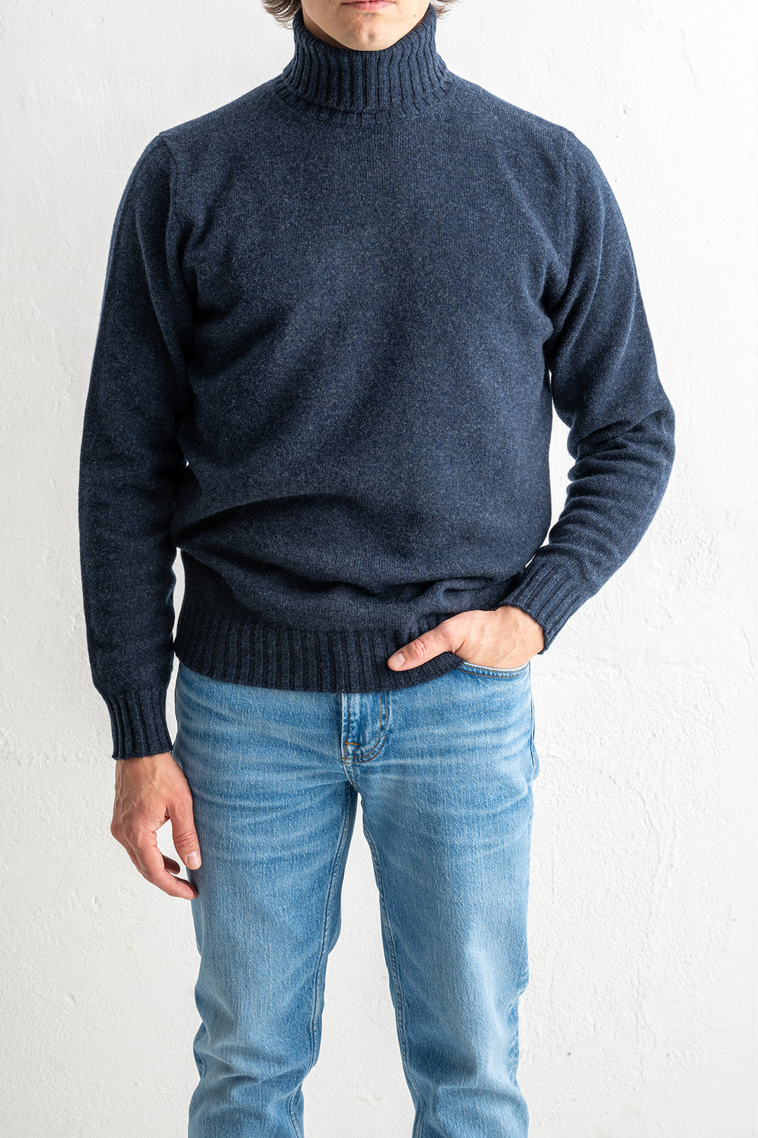 Wool Cashmere Turtleneck Melange Blue