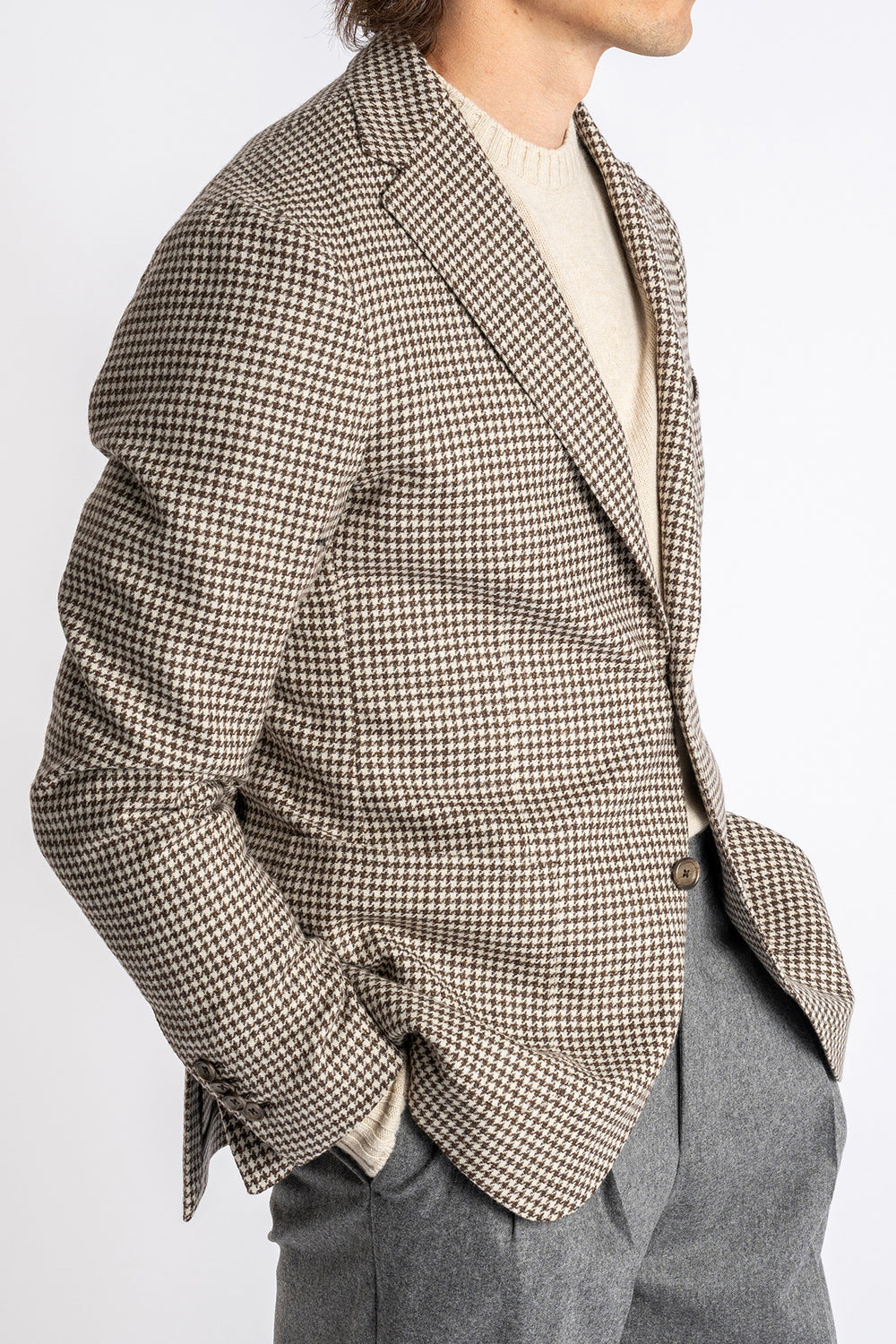 Wool Linen Mix Blazer Brown/White