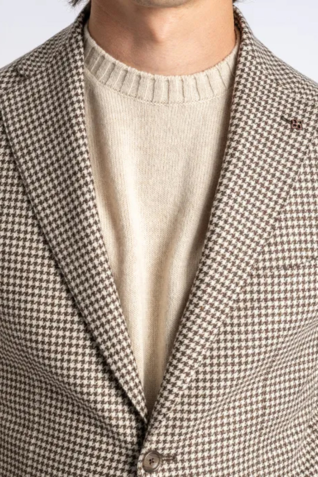 Wool Linen Mix Blazer Brown/White