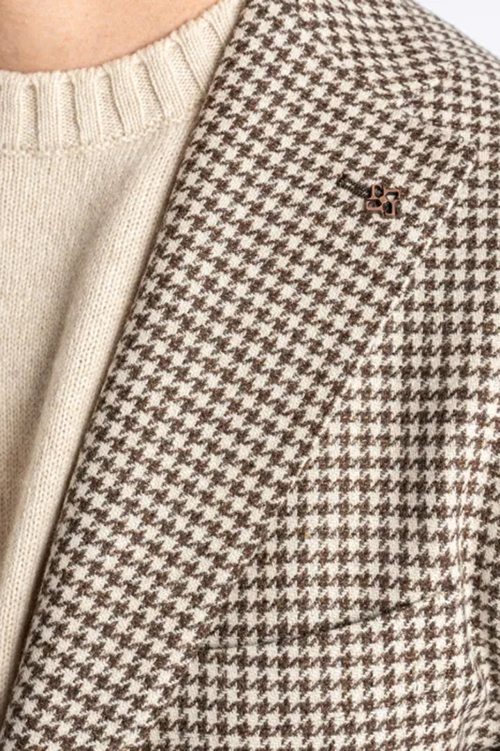Wool Linen Mix Blazer Brown/White