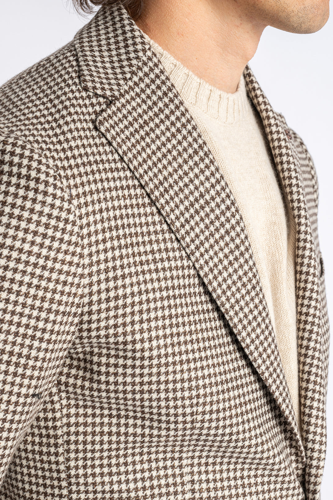 Wool Linen Mix Blazer Brown/White