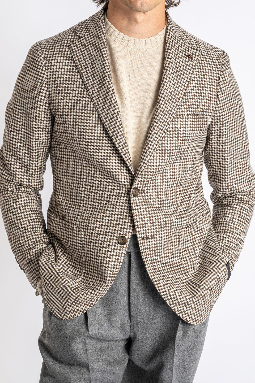Wool Linen Mix Blazer Brown/White