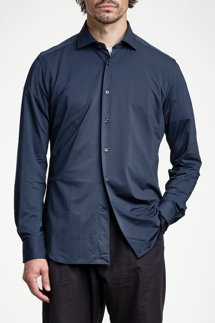 Active Solid Shirt Navy Twill – XACUS, framifrån
