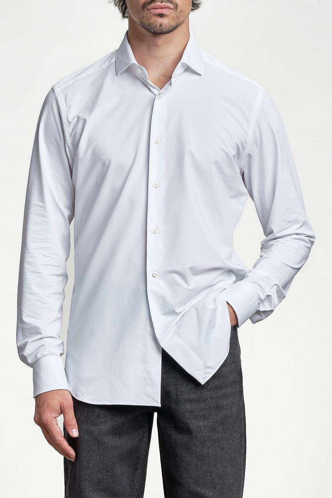 Active Solid Shirt White – XACUS, framifrån