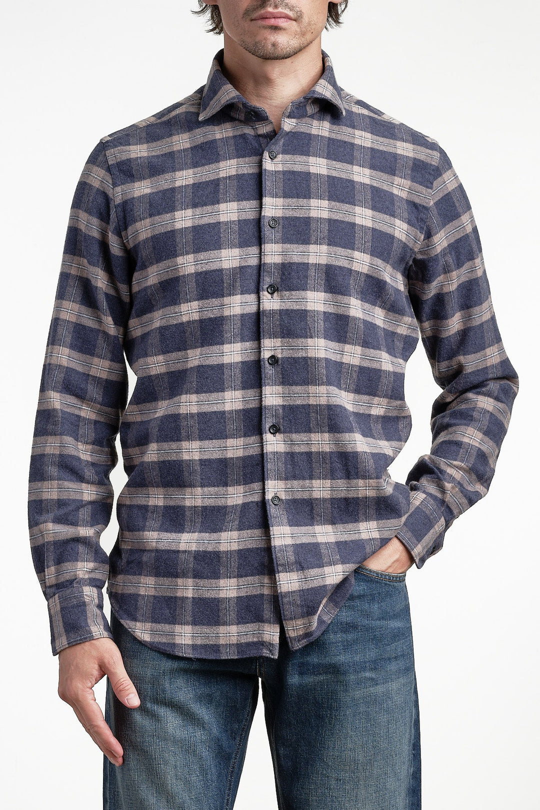 Yarn Dyed Checked Flannel Shirt Multi – XACUS, framifrån