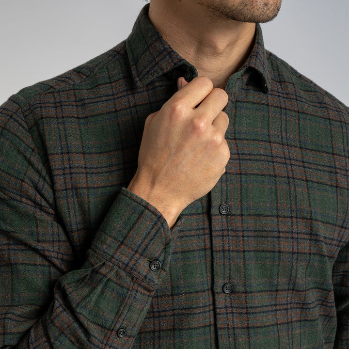 Cotton Flannel Check Shirt Green