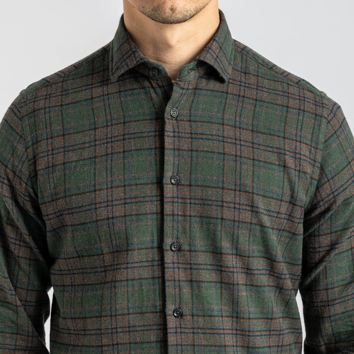 Cotton Flannel Check Shirt Green