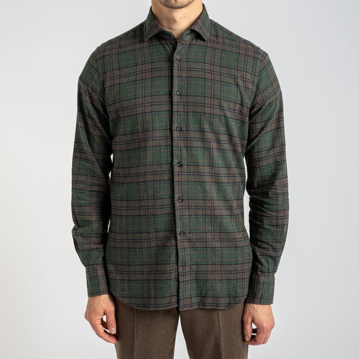 Cotton Flannel Check Shirt Green