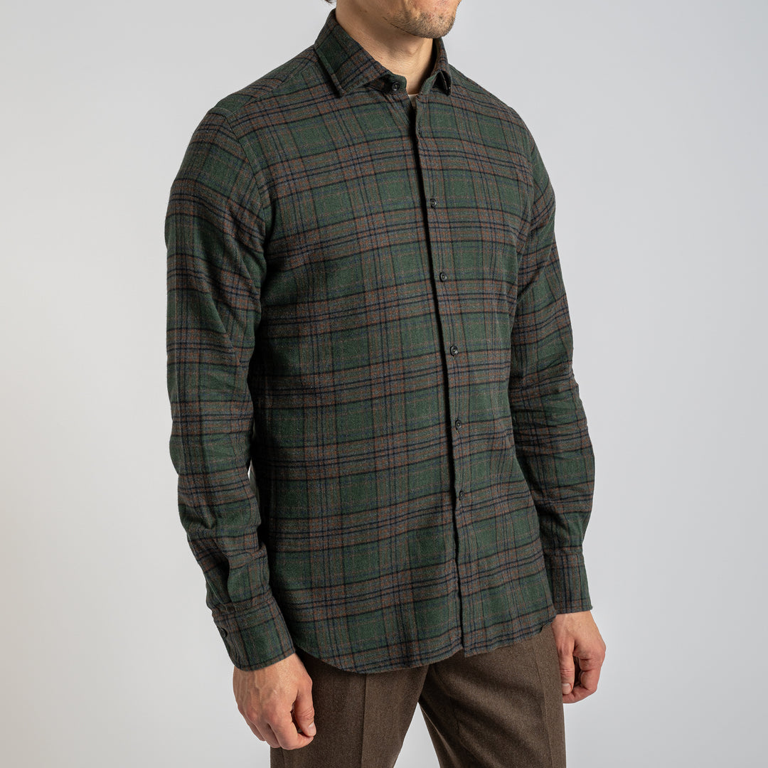 Cotton Flannel Check Shirt Green