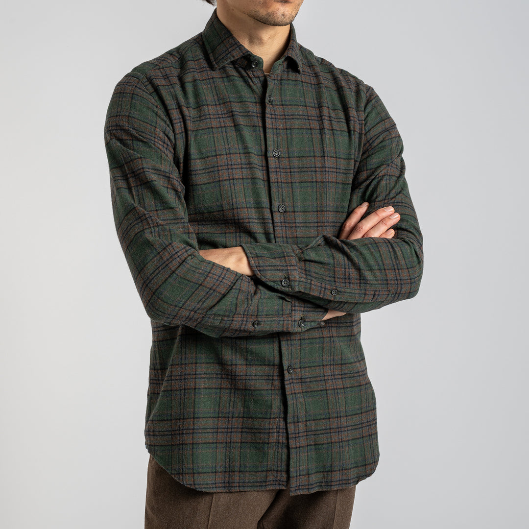 Cotton Flannel Check Shirt Green