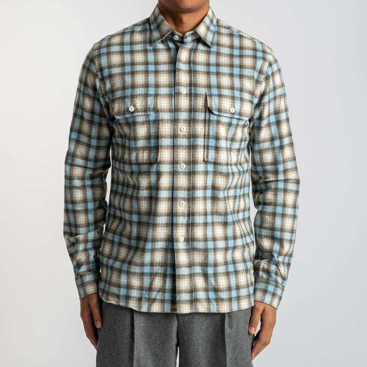 Cotton Flannel Check Shirt Blue White