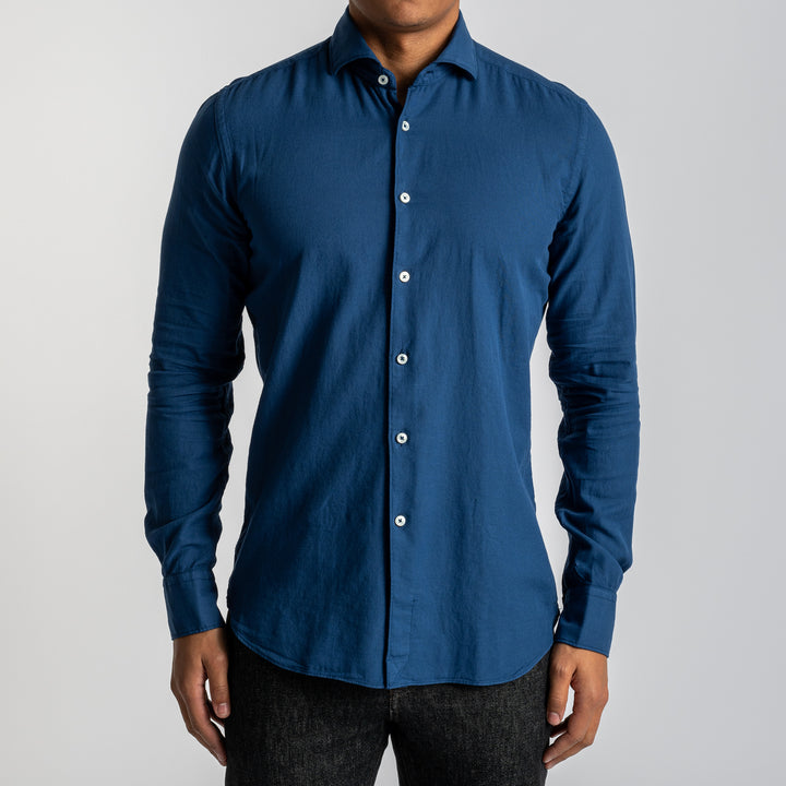 Luxury Cotton Flannel Shirt Cobalt Blue