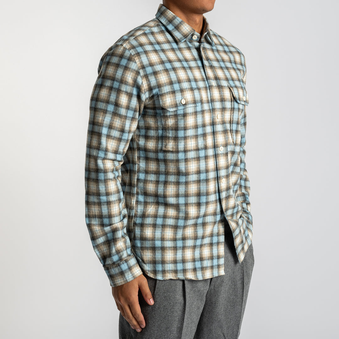 Cotton Flannel Check Shirt Blue White