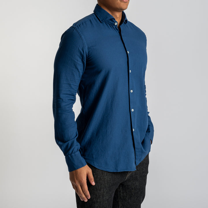 Luxury Cotton Flannel Shirt Cobalt Blue