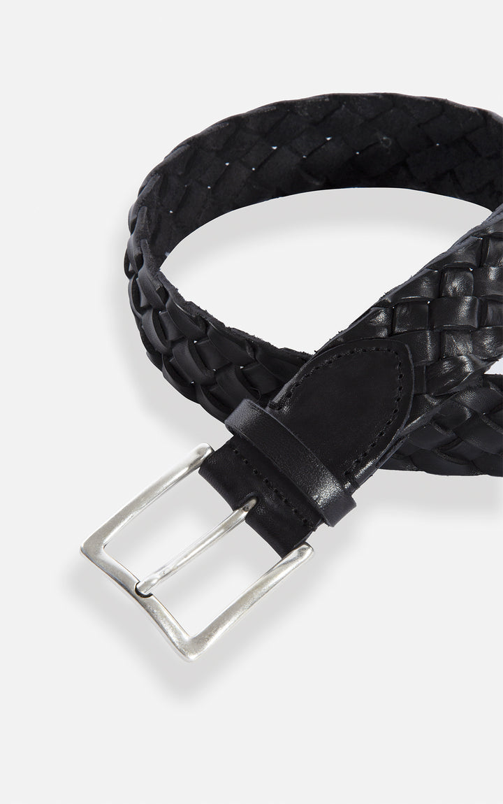 Woven Norvegia Leather Belt Black