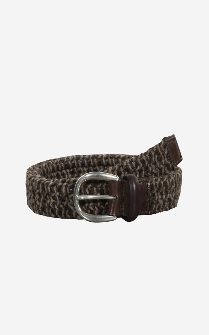 TOLOSA BRAIDED WOOL AND LEATHER BELT BROWN/BEIGE