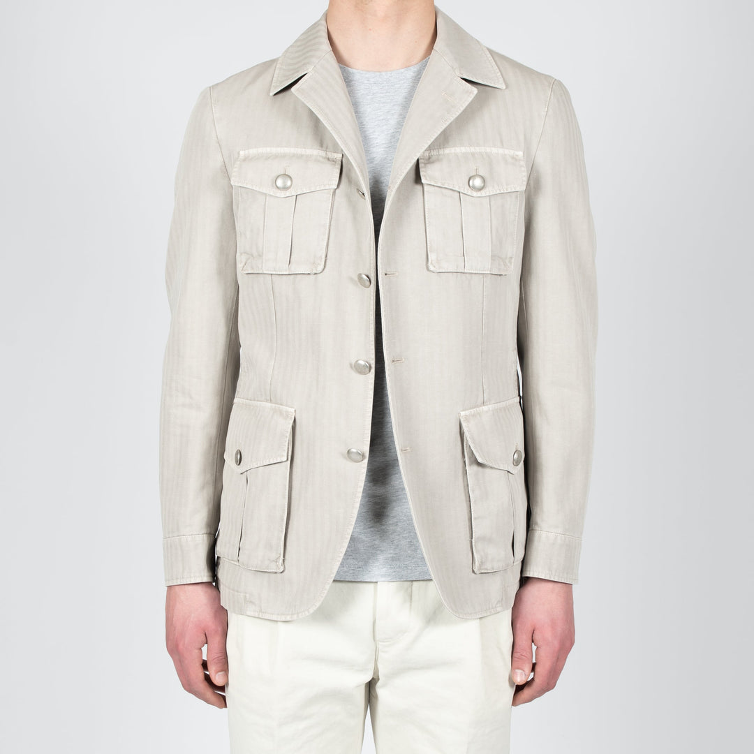 HERRINGBONE SAFARI JACKET LIGHT GREY