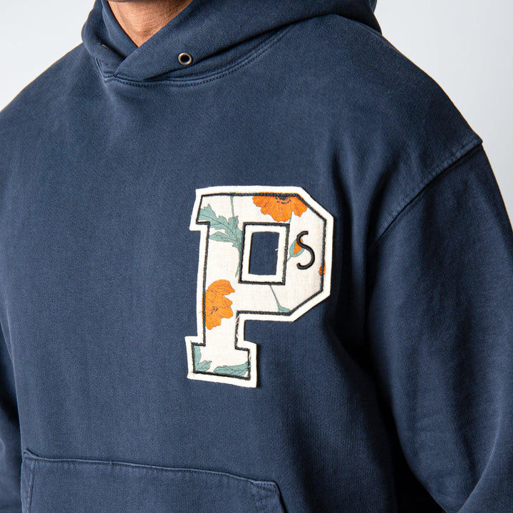 Patched Hooded Sweater Navy Blue