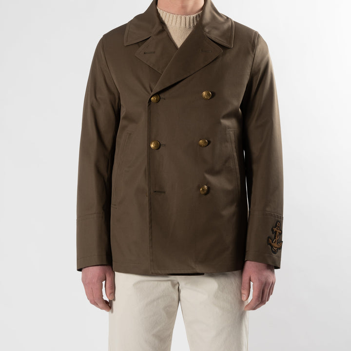 LUXURY COTTON TWILL PEACOAT ARMY