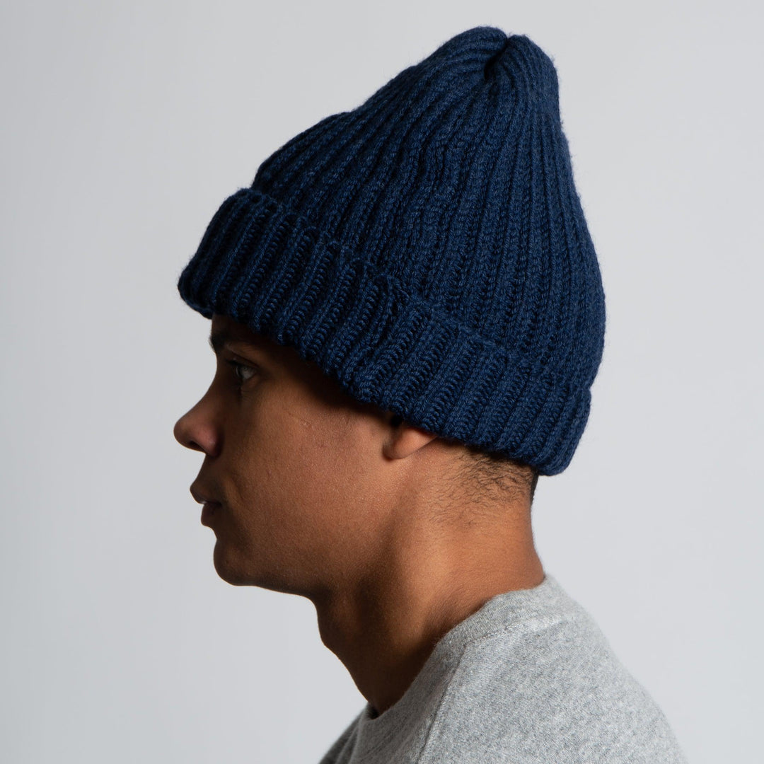 LUXURY WOOL BEANIE WITH ANCHOR INDIGO