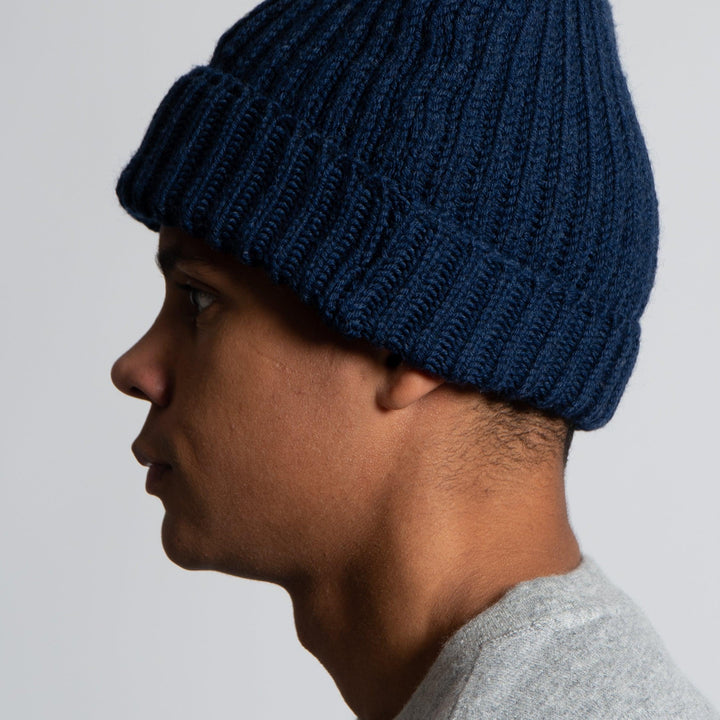LUXURY WOOL BEANIE WITH ANCHOR INDIGO