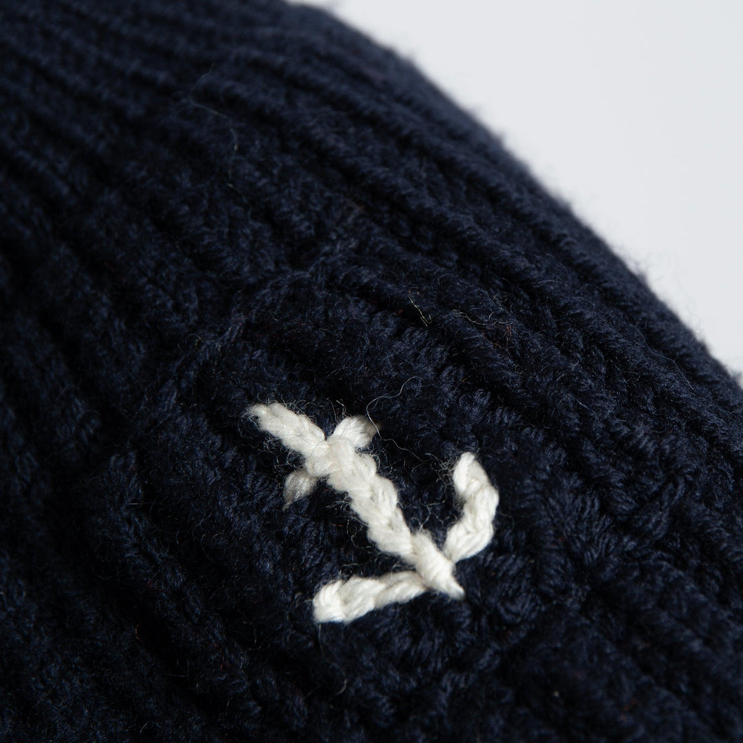 LUXURY WOOL BEANIE WITH ANCHOR NAVY