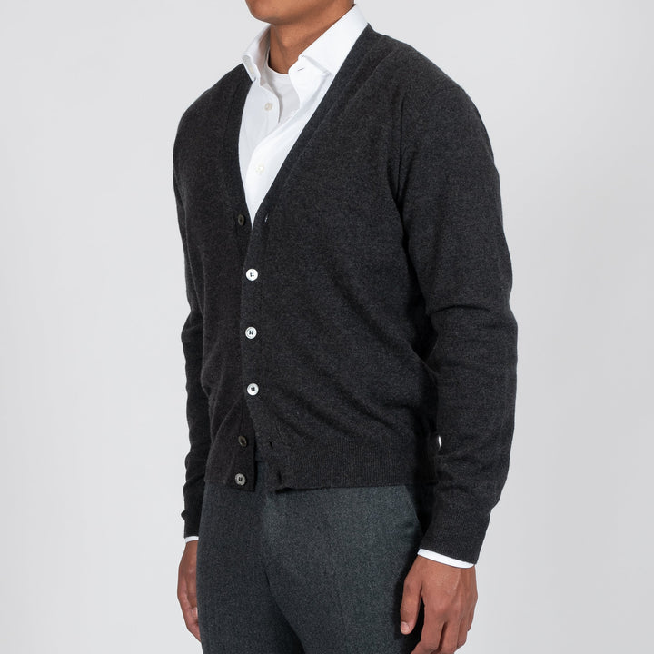 LUXURY WOOL CASHMERE CARDIGAN DARK GREY