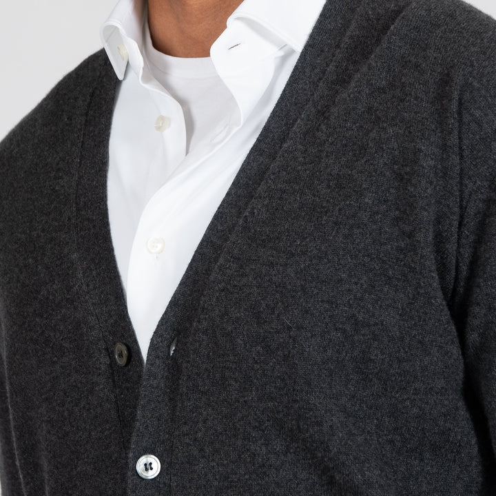 LUXURY WOOL CASHMERE CARDIGAN DARK GREY