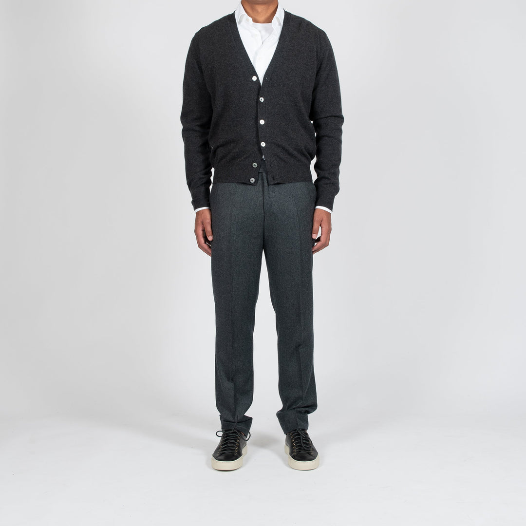 LUXURY WOOL CASHMERE CARDIGAN DARK GREY