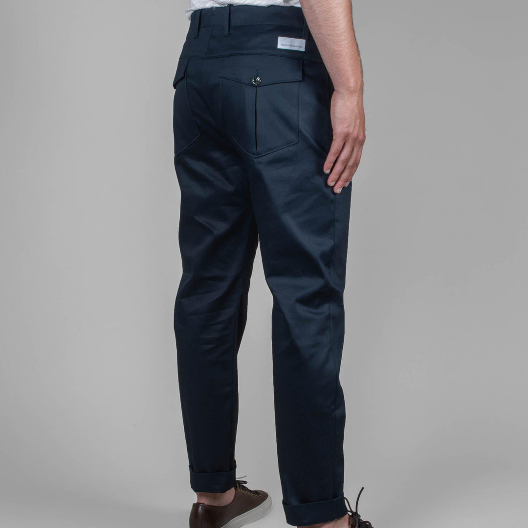 ONE PLEAT JAPANESE TWILL TROUSERS NAVY